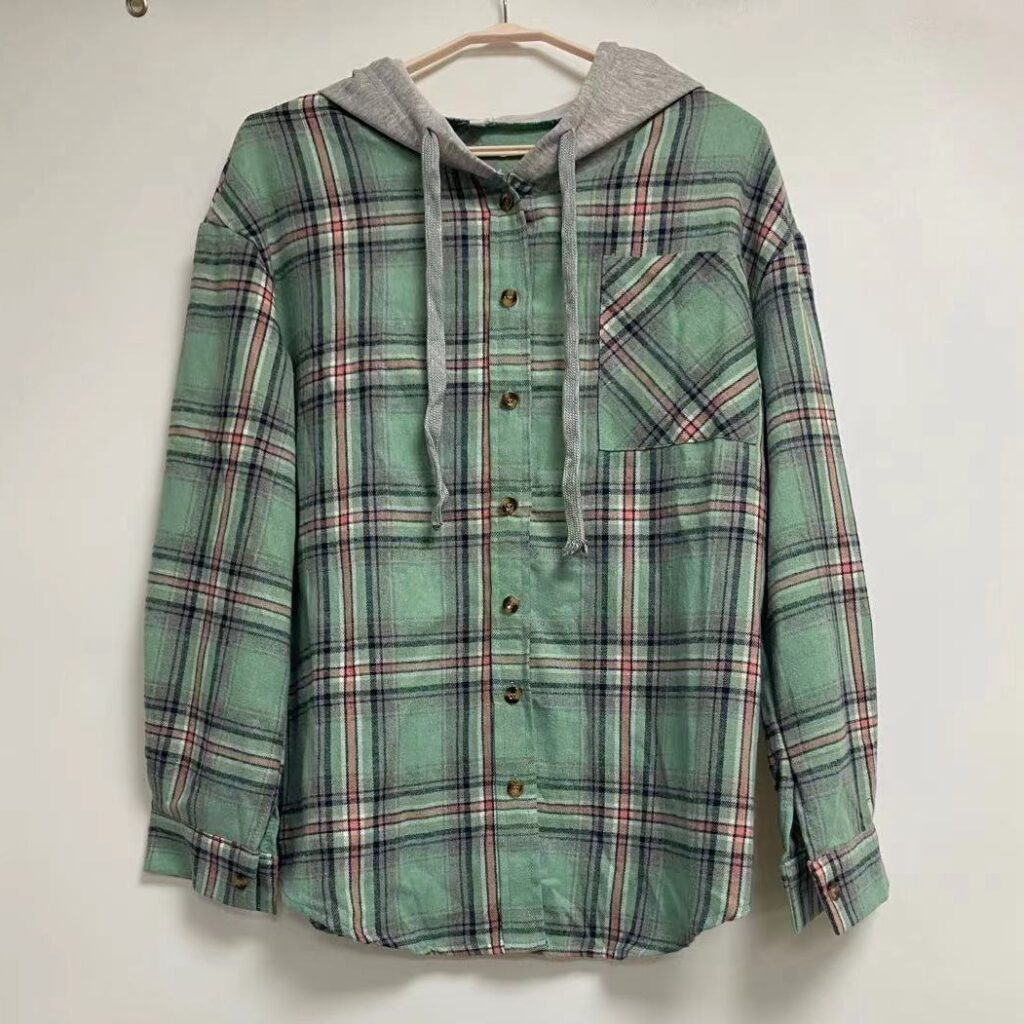 Women Clothing Autumn Winter New  Plaid Hoodie Single Row Button Casual Shirt - Image 3