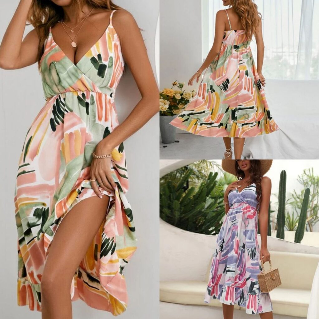 Summer New Floral Print Sexy Suspenders Backless Ruffled Dress - Image 5