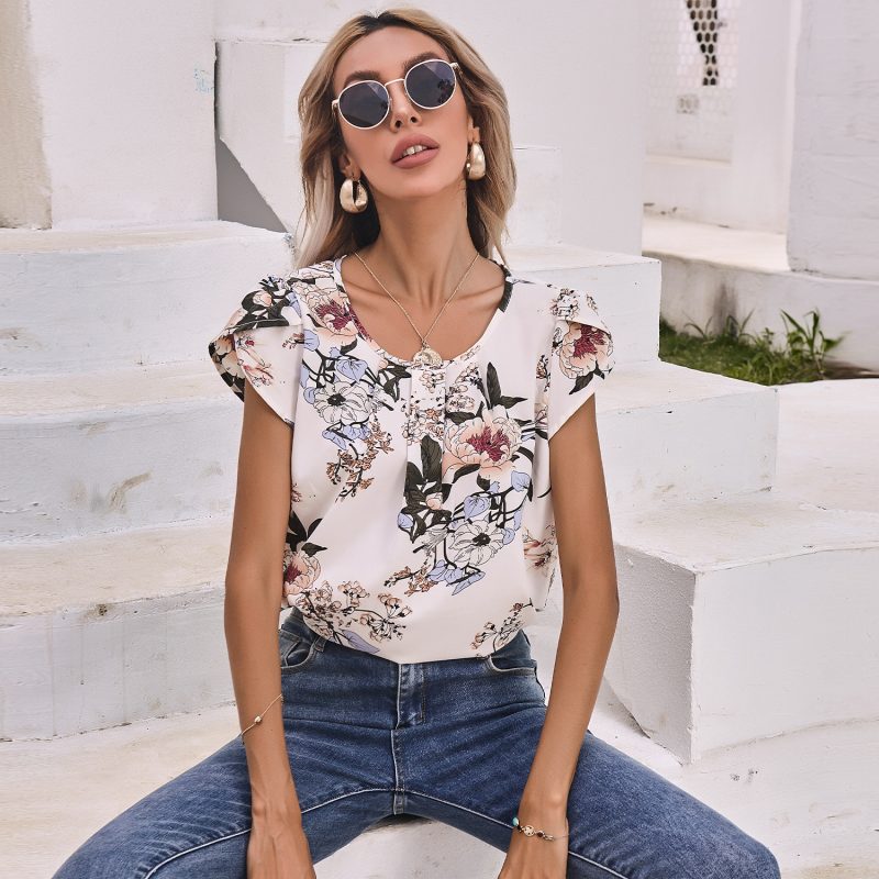 Summer New Floral Print Casual Loose Short Sleeves Women estampado floral T-shirt - Image 4