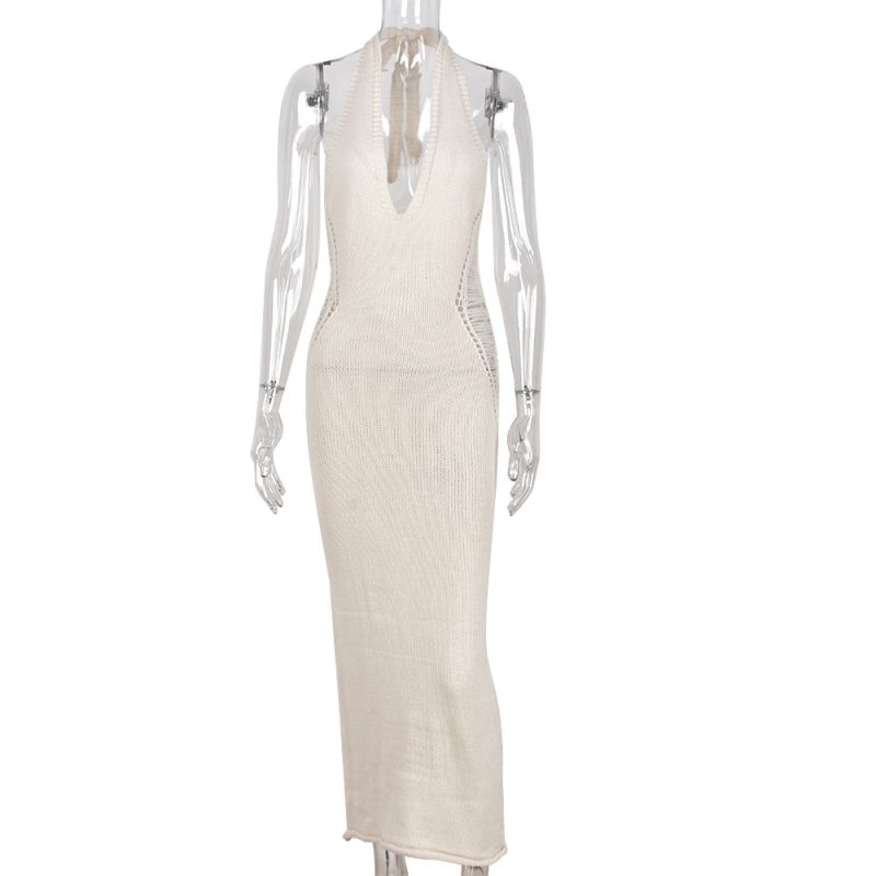 Summer Sweaters Women Clothing Hollow Out Cutout Personality U Collar Lace up Maxi Dress Crochet - Image 5