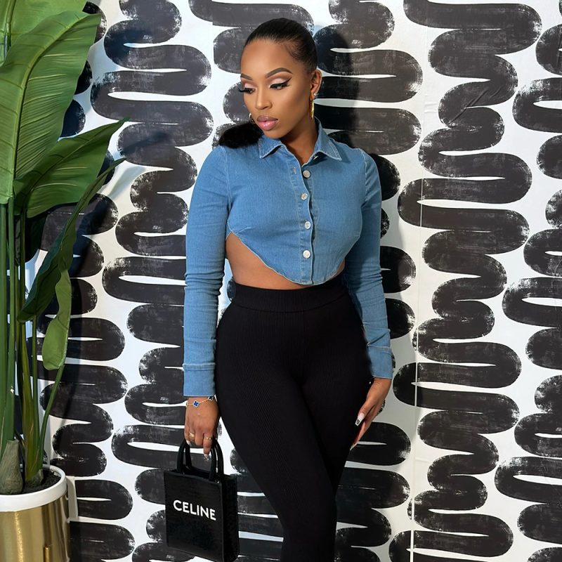 Spring Summer Trendy Wash Collared Cropped Outfit Avant Garde Lace up Denim Jacket for Women - Image 3