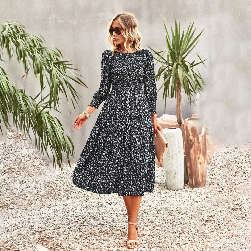 Waist Controlled Printed Dress Spring Summer Casual Vacation Women - Image 3