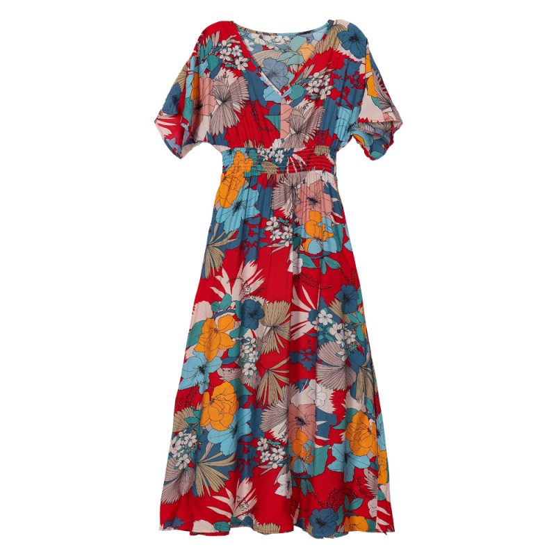 Women Clothing Dress  Women Clothing Printed Short Sleeve Long Pattern Slimming Dress for Women - Image 5