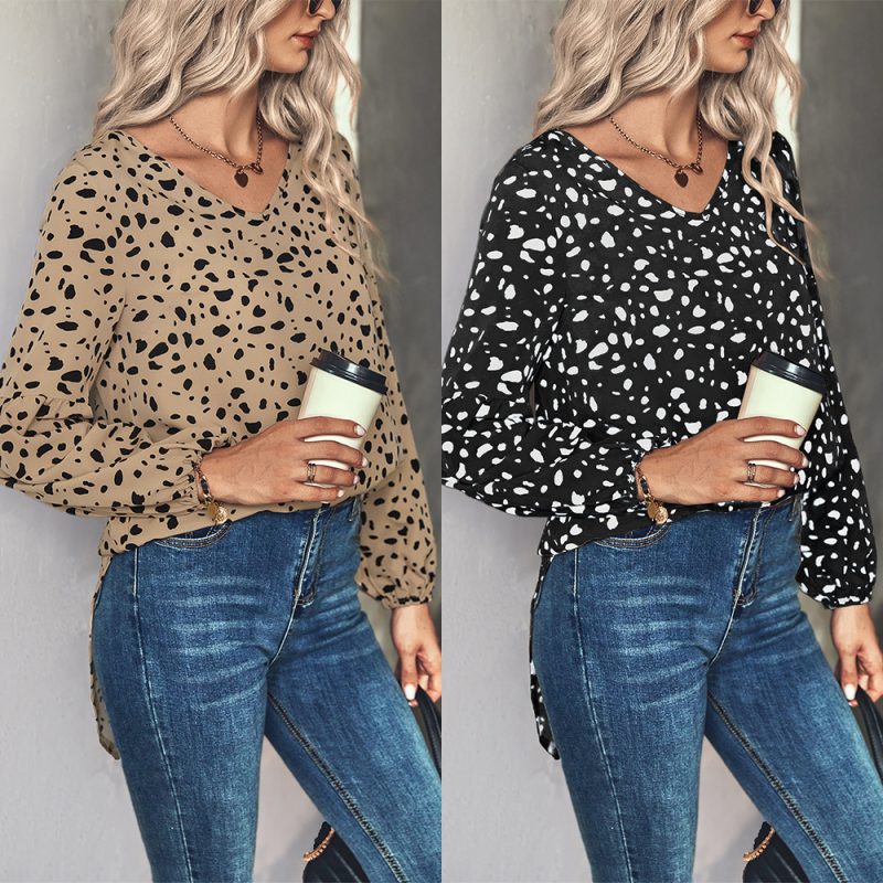 Autumn Winter V neck Pullover Print Long Sleeve Shirt - Image 5
