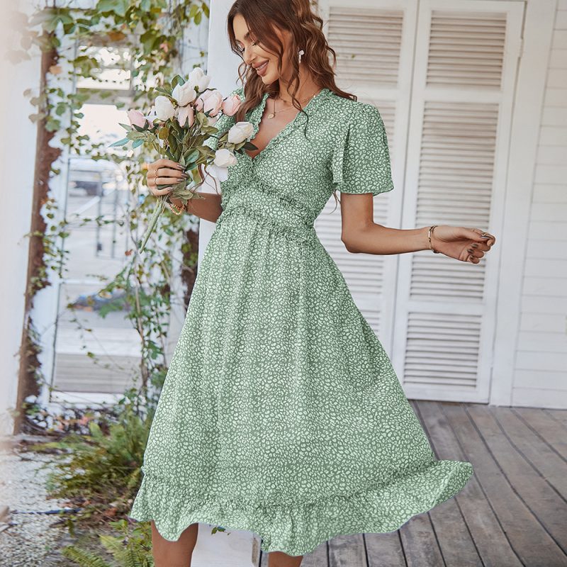 Sexy Dress Long  Summer Short Sleeve Elegant Large Swing