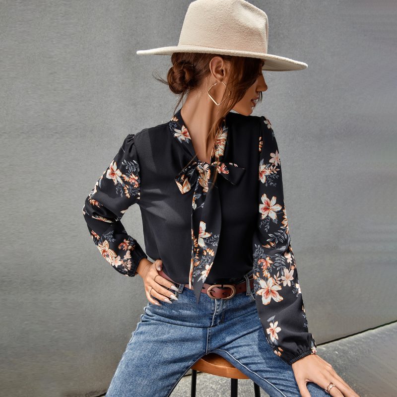 Autumn Winter Black Printed Patchwork Long Sleeves Women - Image 2