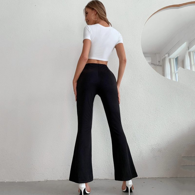 Women Clothing Spring Autumn Cropped Pants Women Bell-Bottom Pants High Waist Slimming Front Slit Casual Pants Women - Image 4