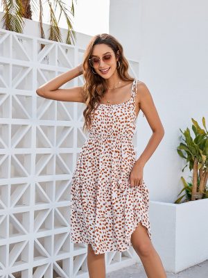 Strap Floral Print Dress Leopard Print Polka Dot Women