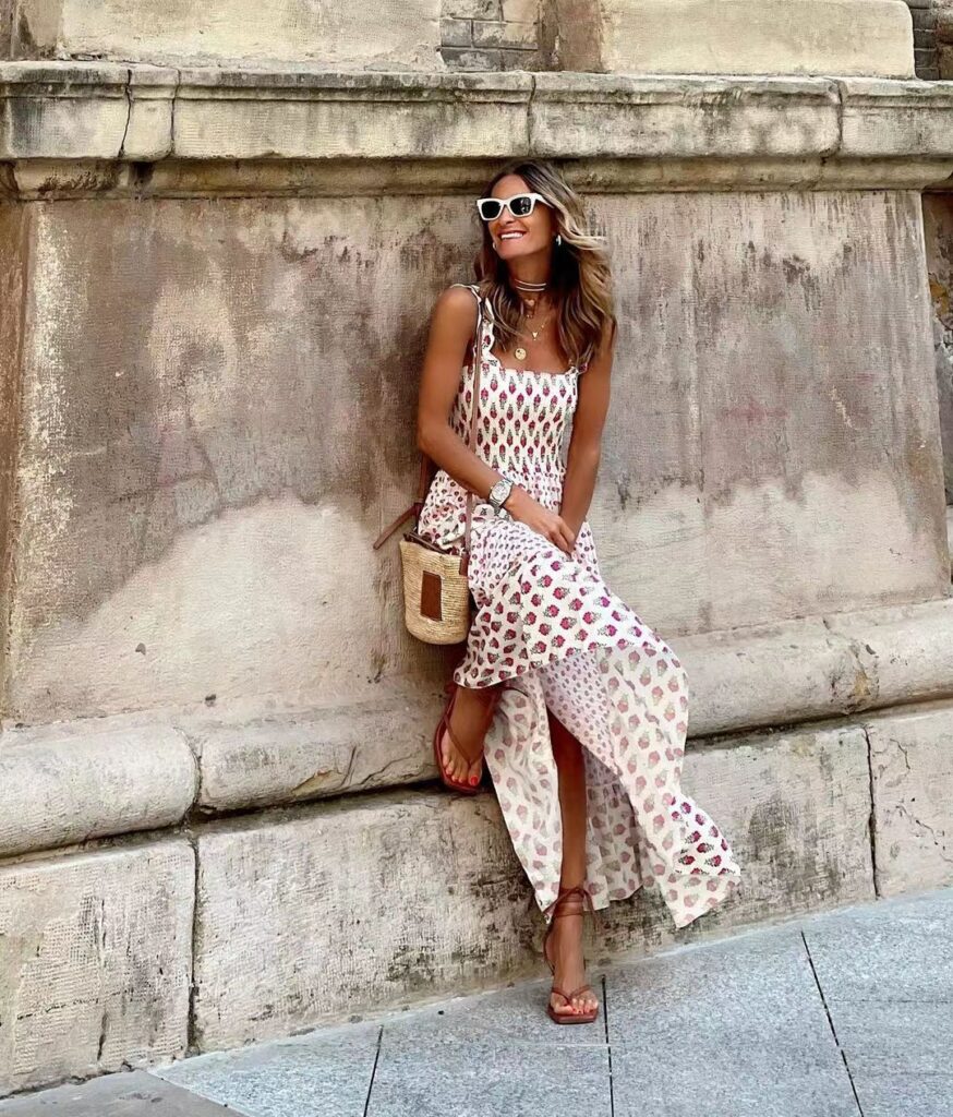 Summer Casual Bohemian Vacation Sleeveless Strap Long Patchwork Dress