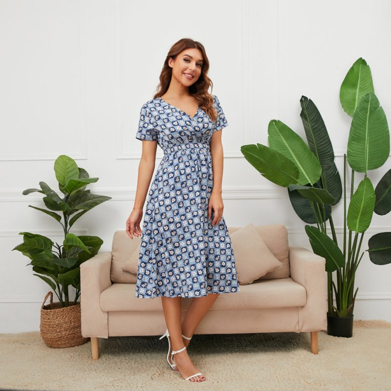 Spring Summer Chiffon Printed Dress Bohemian Beach Dress - Image 3