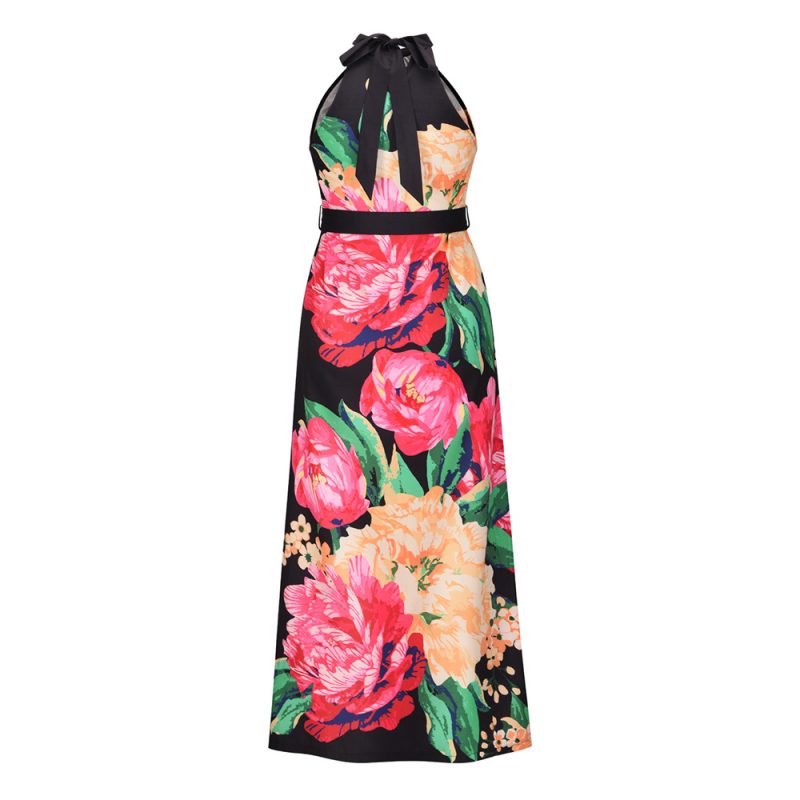 Printed Dress Summer Slim-Fit Sleeveless Slit Lace-up Maxi Dress - Image 4