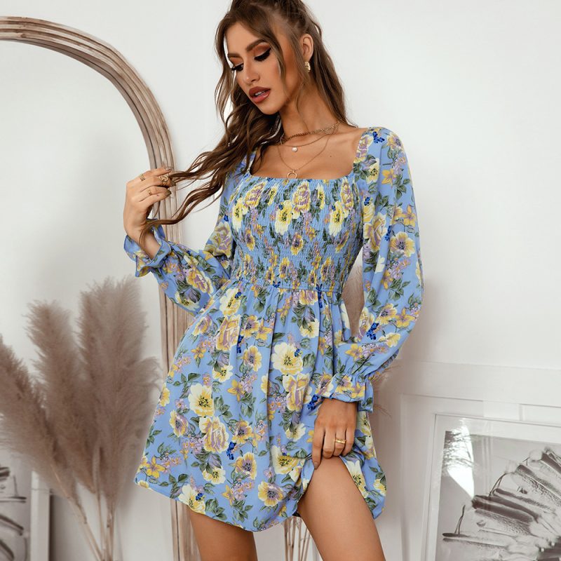 Floral Print French Collar Dress Spring Summer  for Women - Image 2