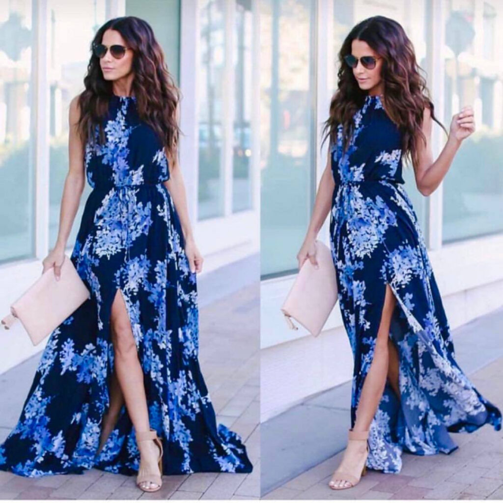 New  Bohemian Floral Printed Sleeveless Waist Dress Women Clothing - Image 4