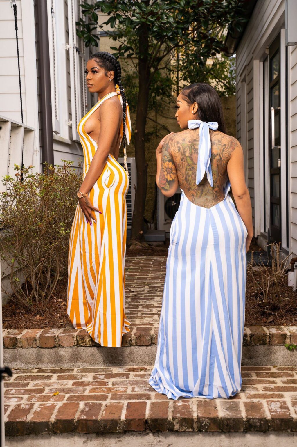 Women Clothing Sexy Stripes Halter Spaghetti Straps Backless Women Dress - Image 3