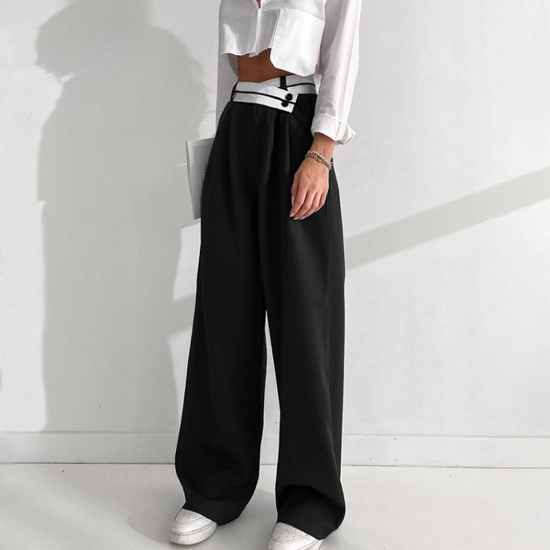 Spring Summer Office Contrast Color Work Pant Women  Casual Draping Mopping Pants Wide Leg Pants Design Women  Clothing - Image 2