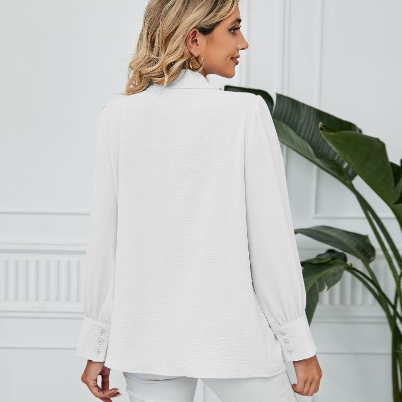 Women Clothing Chiffon Loose Long Sleeve One Breasted Shirt Top - Image 4