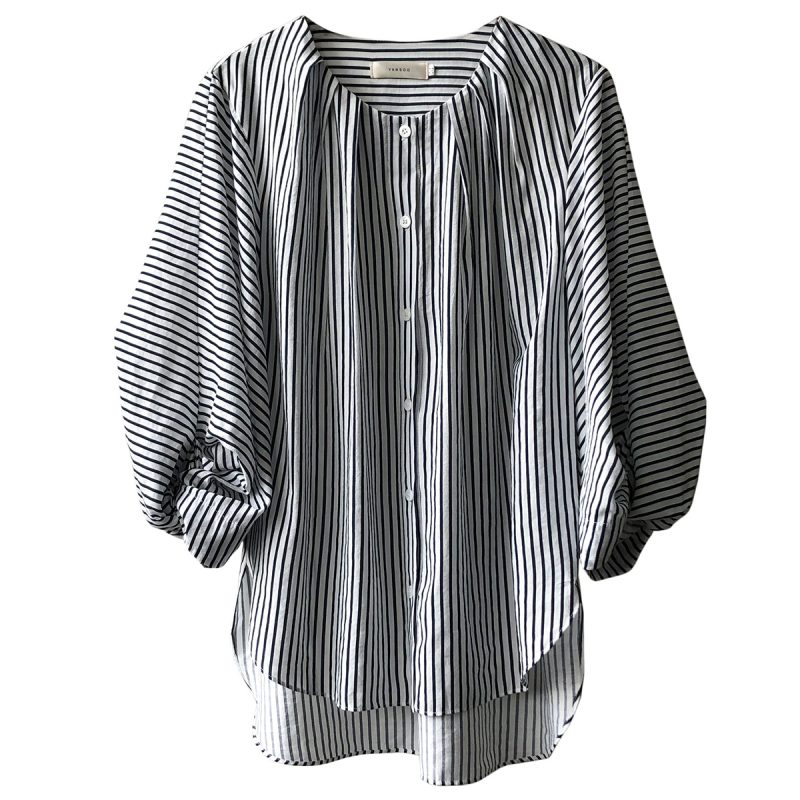 Loose round Neck Striped Shirt Spring Simple Graceful Bai Match Three Quarter Sleeve Shirt - Image 5