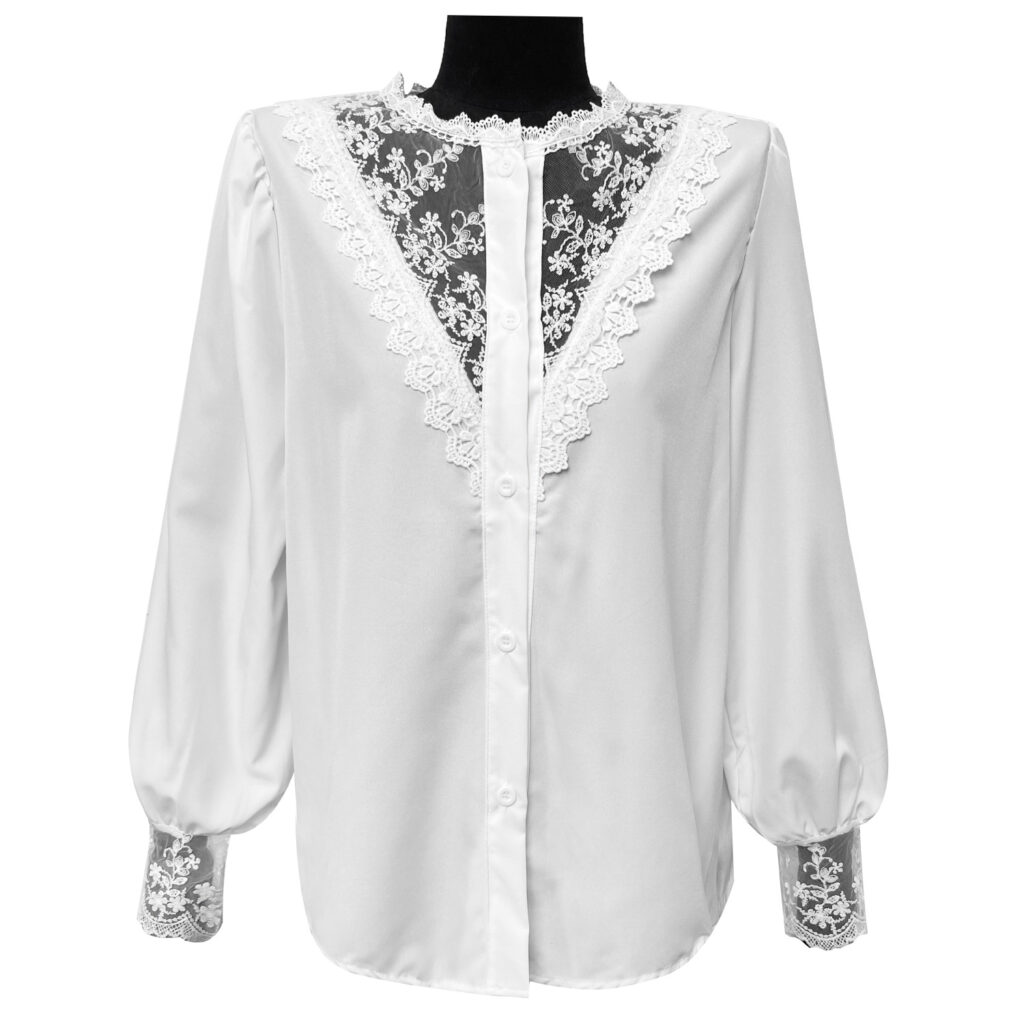 Autumn Winter Lace Shirt Lantern Sleeve Single Breasted Top - Image 5