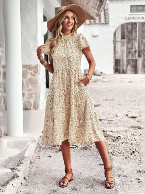 Bohemian Casual Dress Women Spring Summer Elegant Floral Dress