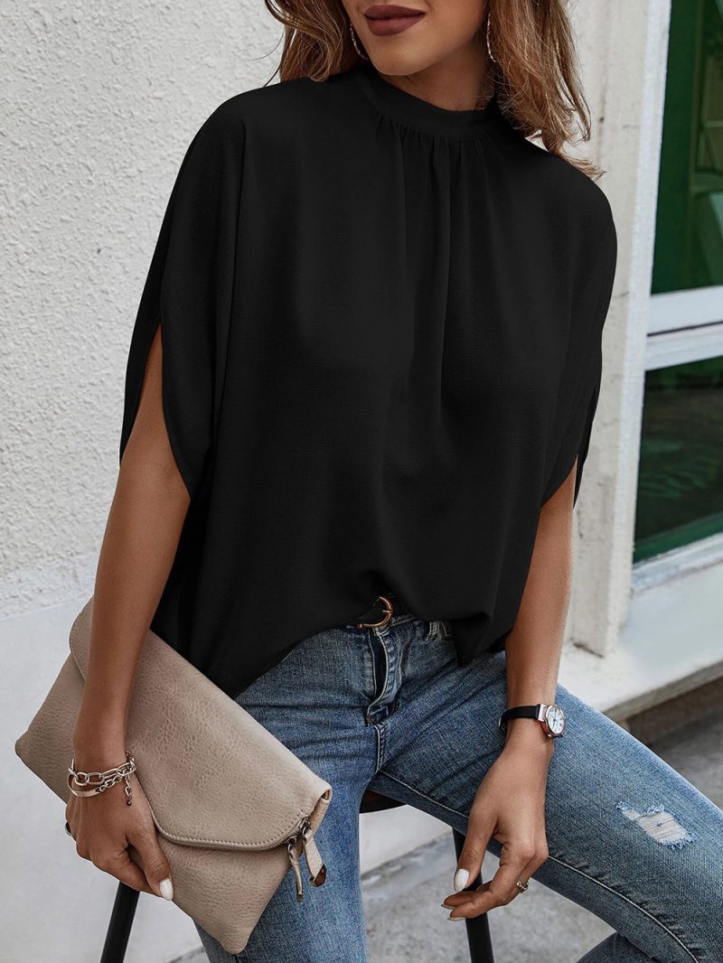 Women Clothing Summer Batwing Sleeve Top Leopard Print Printed Lace Up Elegant Chiffon Shirt - Image 3