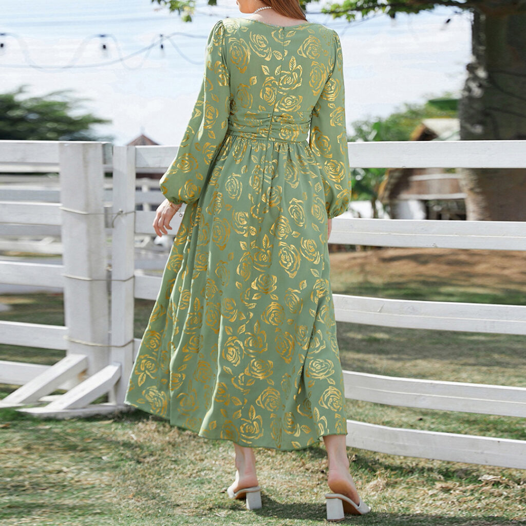 French Bronzing Dress Seaside Holiday Tea Break Waist Controlled Long Sleeves Spring Autumn Travel Dress - Image 4