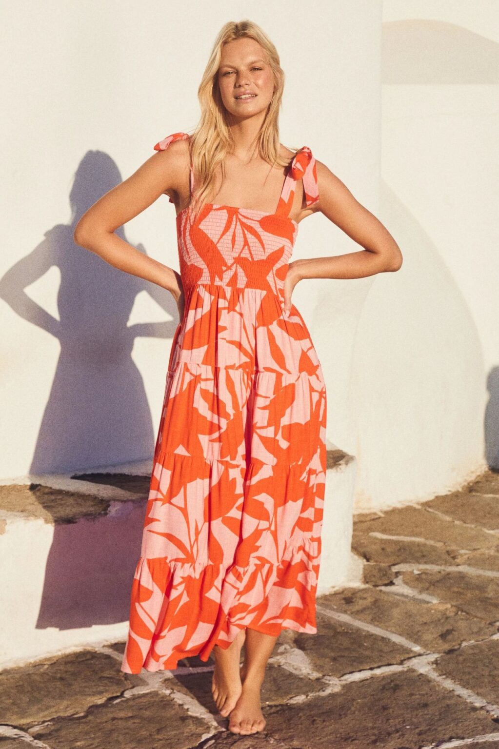 Spring Summer Elegant Printed Sleeveless Backless Lace up Dress for Women - Image 2