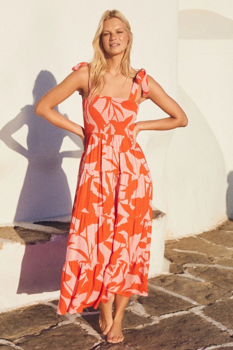 Spring Summer Elegant Printed Sleeveless Backless Lace up Dress for Women - Image 2