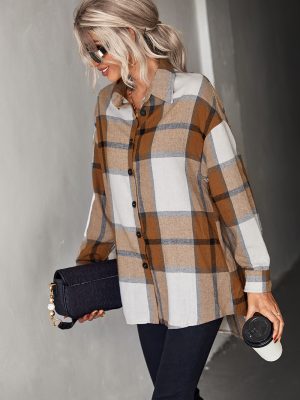 Autumn Women Clothing Classic Large Plaid Long Sleeve Shirt