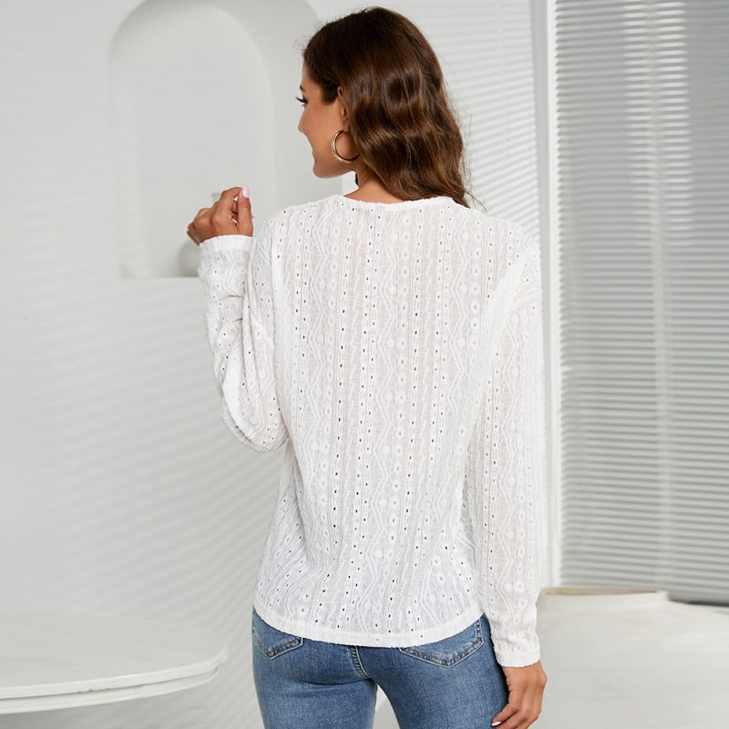 Shirt Long Sleeve Women V neck Autumn Hollowed Casual Knitwear Women Autumn - Image 2