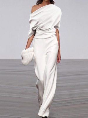 Off Neck Loose White Jumpsuit Best Women  Clothes Trousers