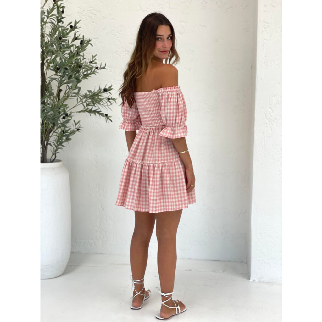 Summer Printed Checks Pleated Corset Casual Dress - Image 3