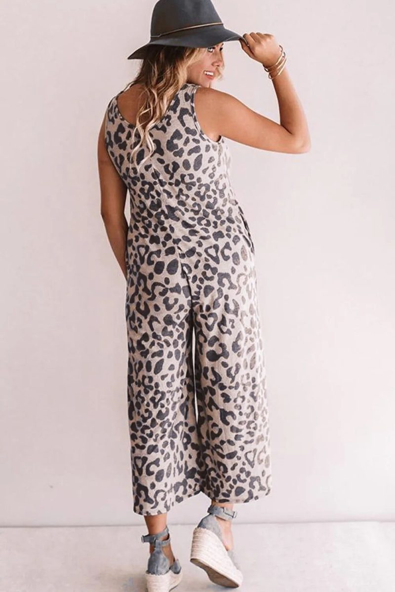 Summer Women Streetwear Leopard Print Sleeveless Loose Women Jumpsuit - Image 2