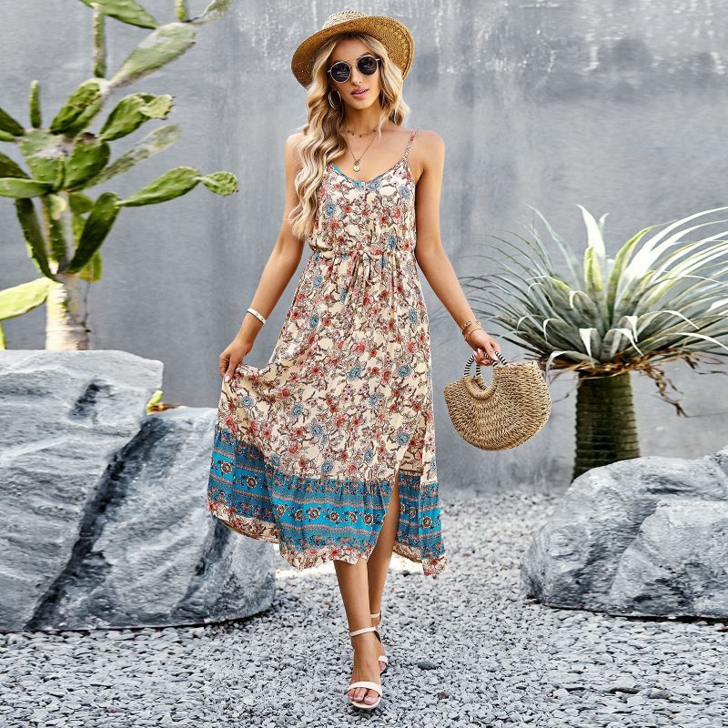Dress Summer Bohemian Vacation Split Sling Maxi Dress