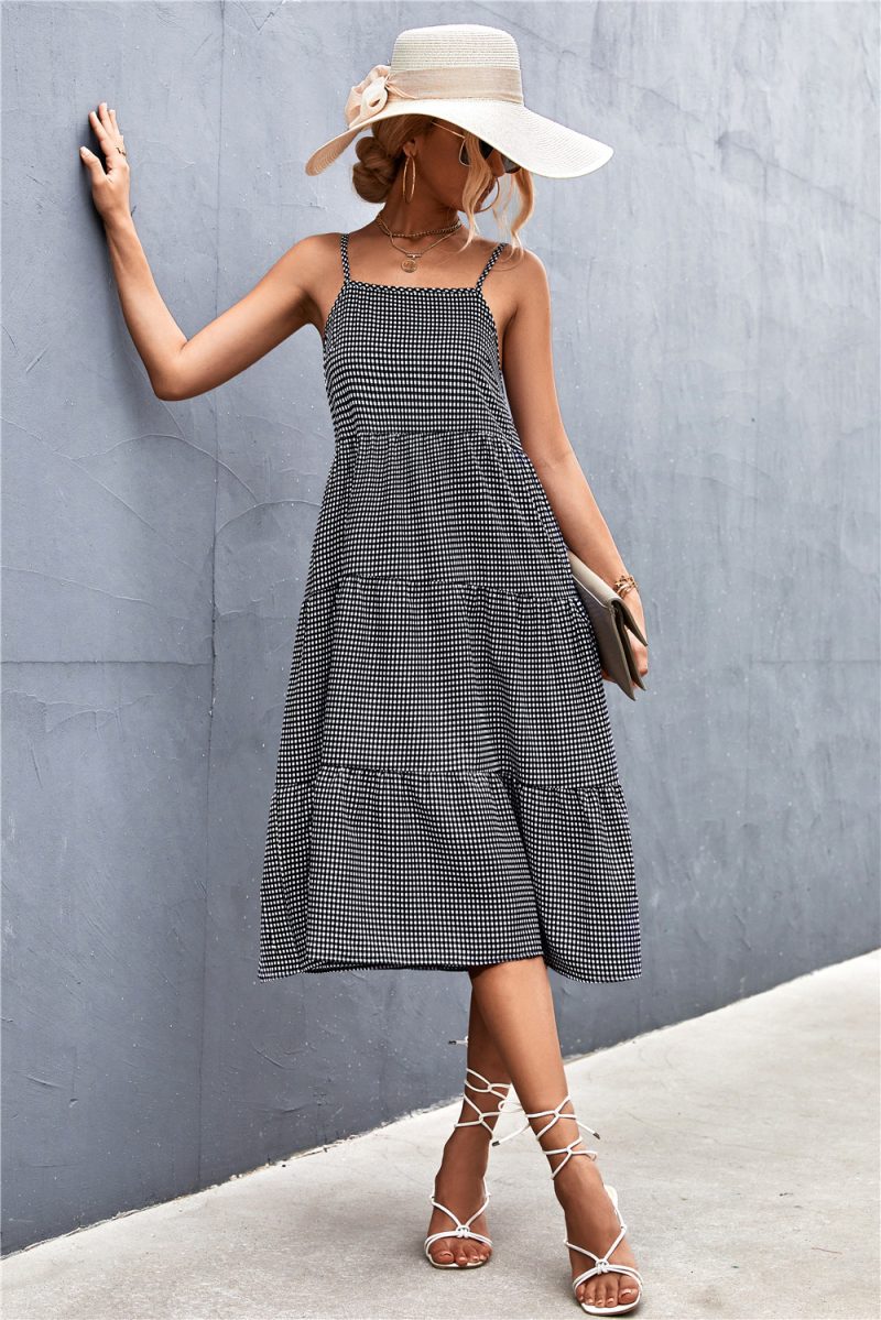 Women Clothing Spring Summer Classic Plaid Camisole Dress - Image 4