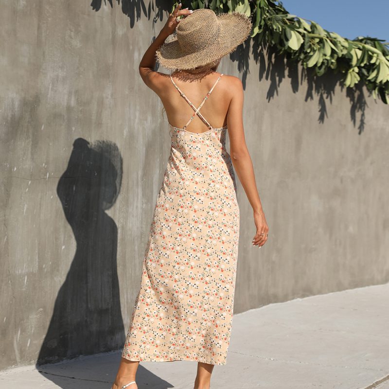 Summer Women Clothing Floral Print Strap Slim Dress Maxi Dress for Women - Image 4
