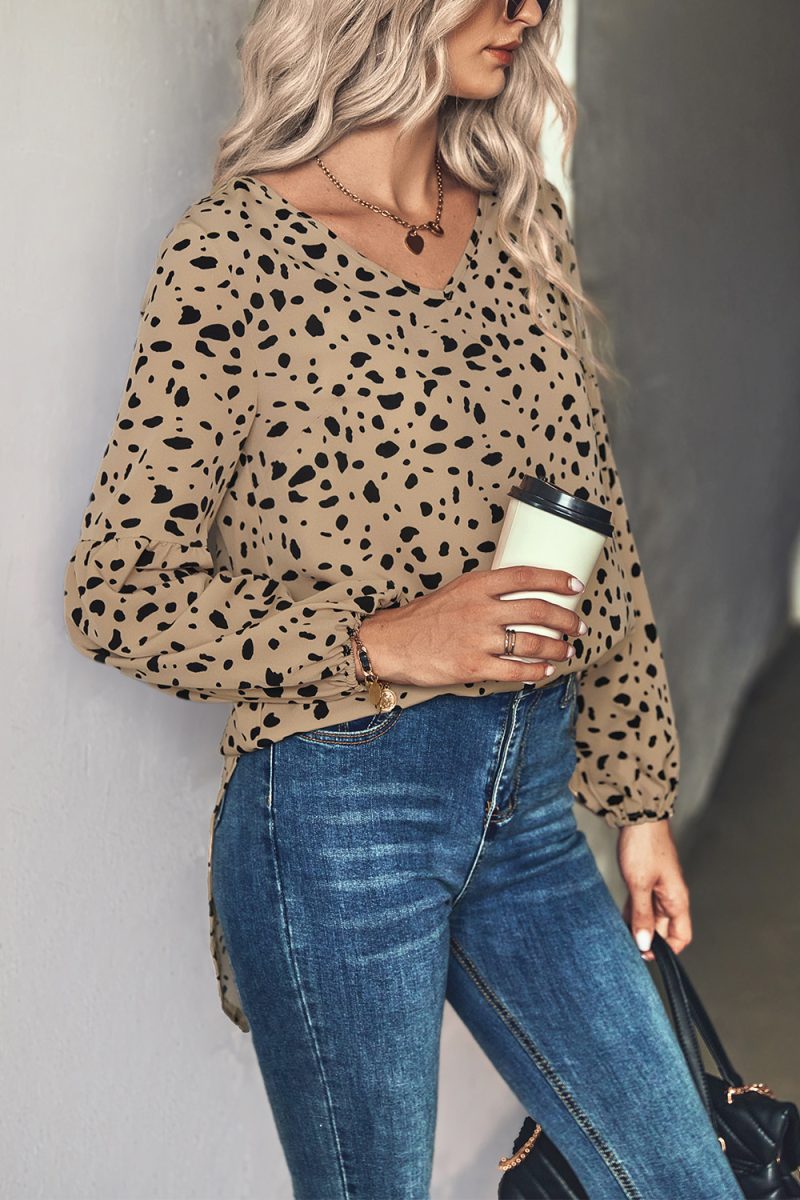 Autumn Winter V neck Pullover Print Long Sleeve Shirt - Image 3