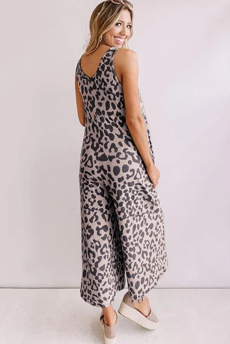 Summer Women Streetwear Leopard Print Sleeveless Loose Women Jumpsuit - Image 3