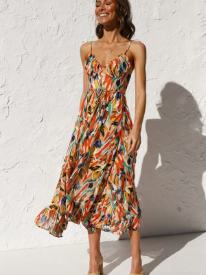 Women Printed Ruffle Sleeveless Dress