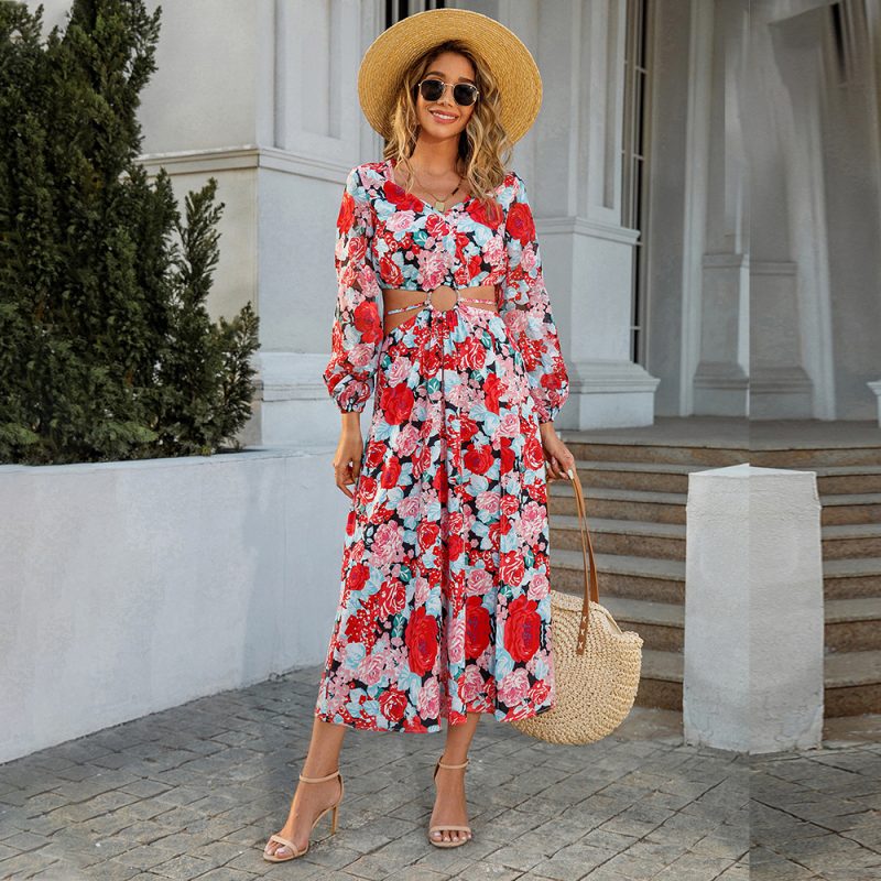 Spring Summer New  Women Clothing Dress Casual Long Long Sleeve Cropped Outfit Design Maxi Dress for Women