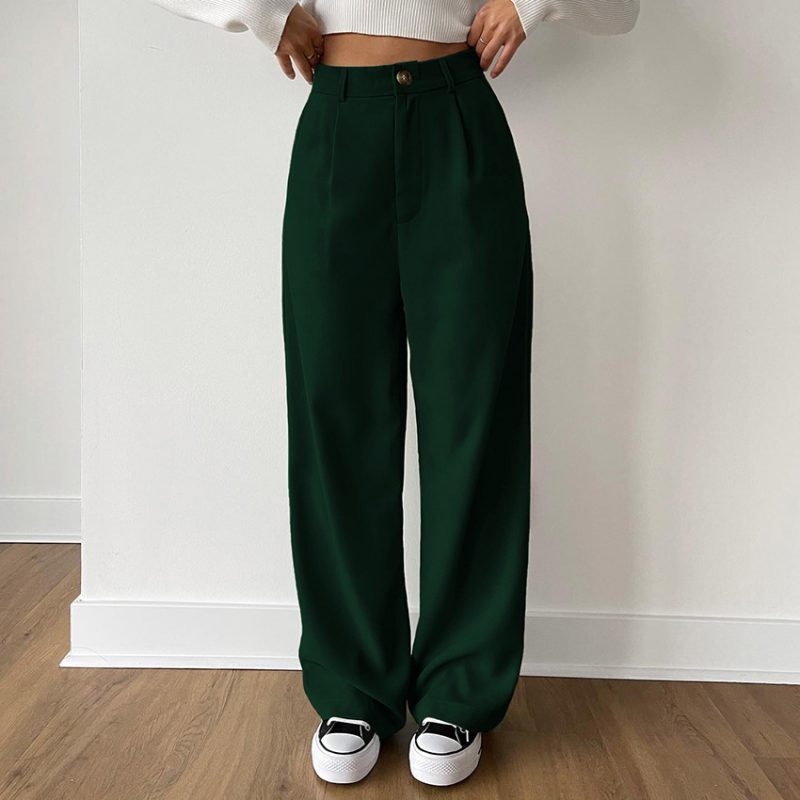Autumn French Casual Women Clothing Office Cotton Work Pant Straight Leg Pants - Image 5