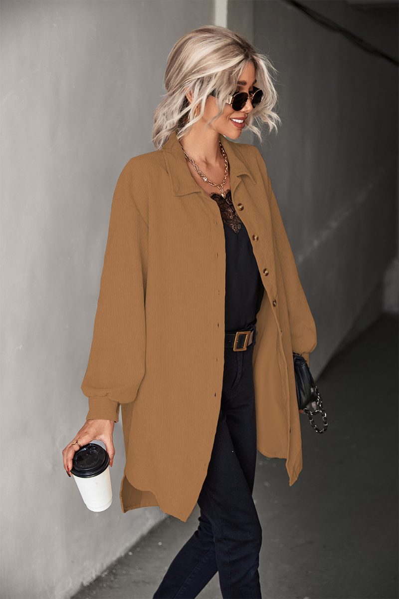 Autumn Women Clothing Buttons Irregular Asymmetric Shacket - Image 3