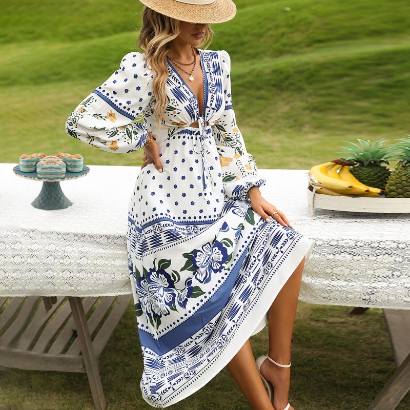 Spring Summer plus Size Women Clothing Bohemian Maxi Dress Beach Dress - Image 3