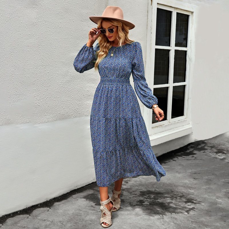 Maxi Dress Spring Autumn Four Seasons Casual Holiday Floral Print Large Swing