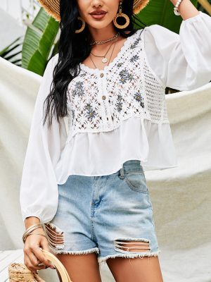 Summer Crochet Embroidery Embroidered Little Daisy Chiffon Shirt Cardigan