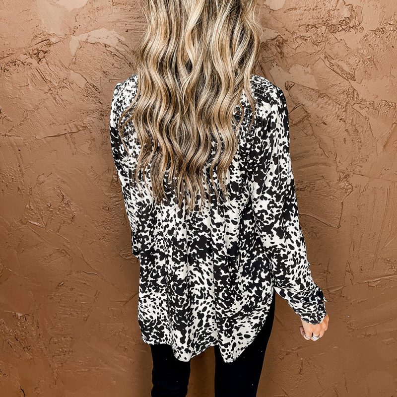 Spring Summer New   Fashion Floral Print Long Sleeve V-neck Loose Casual Women Shirt - Image 3