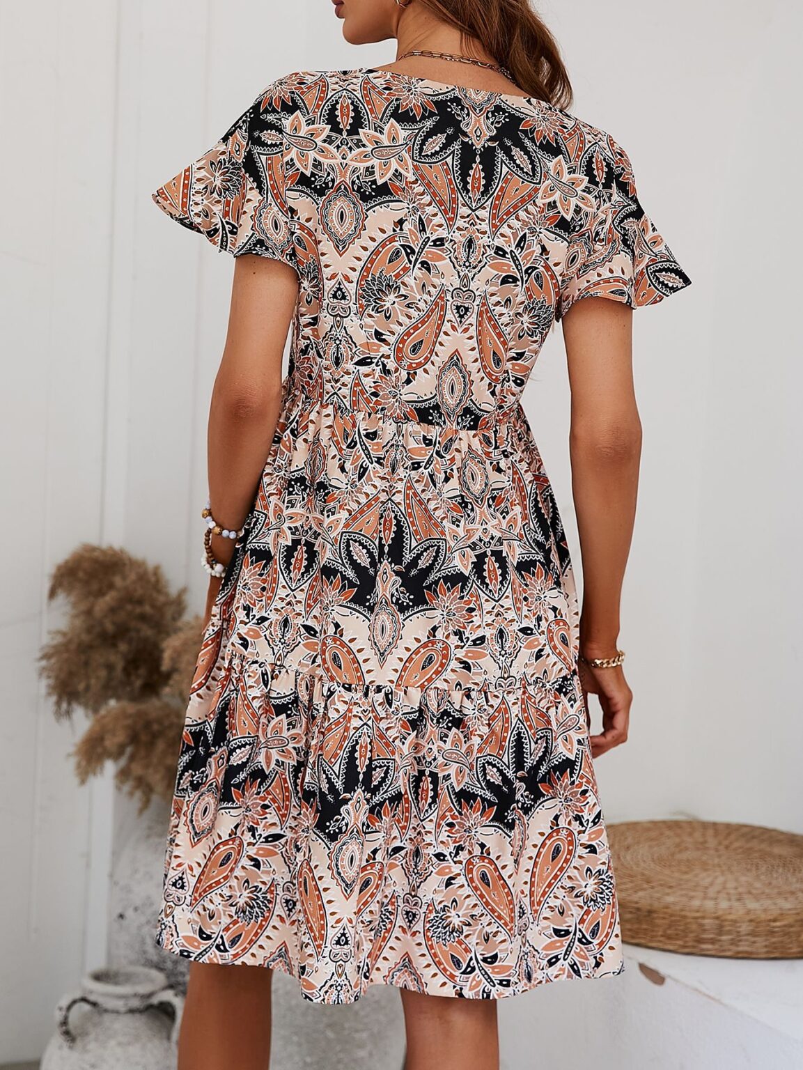 Summer Women Clothing Popular V Neck Ruffle Loose Casual Holiday Floral Print Dress - Image 3
