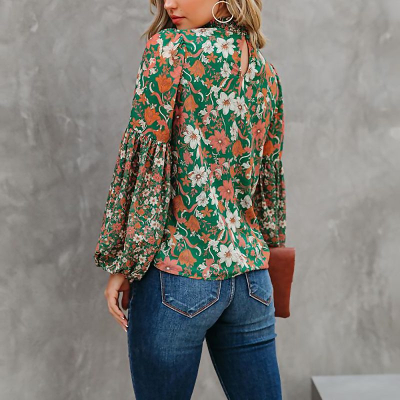 Printing Lantern Long Sleeve Loose Casual Shirt Autumn Winter Women Clothing - Image 4