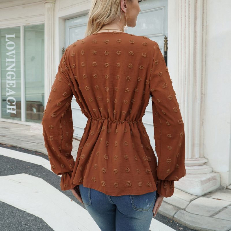 Exclusive Women Clothing Long Sleeve V neck Casual Top Shirt - Image 2