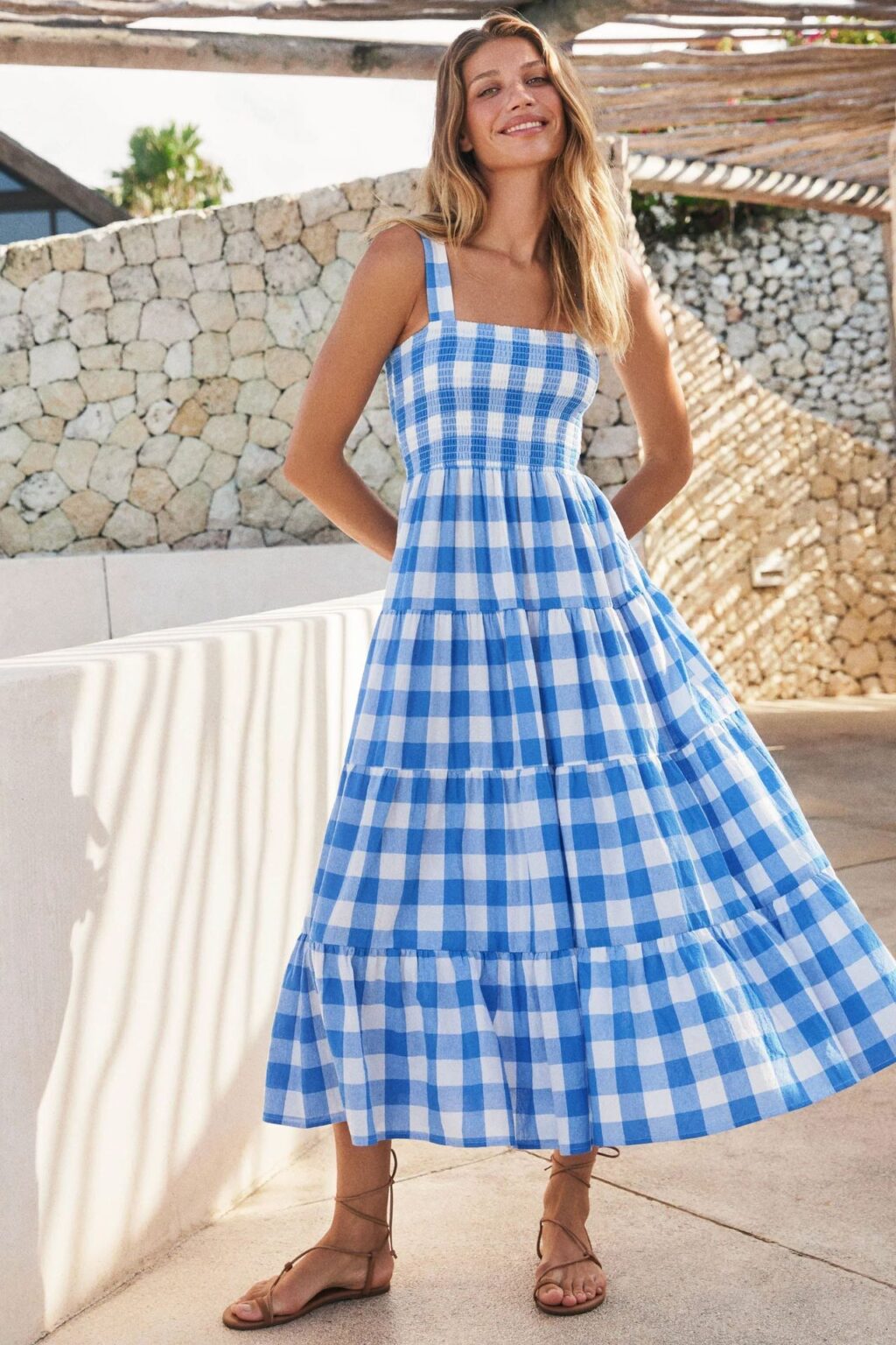 Spring Summer Bohemian Plaid Printed Women  Sleeveless Cami Dress