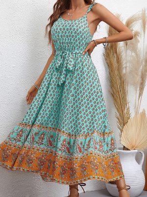 Popular Color Vacation Sling Mid Length Dress